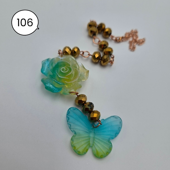 Handmade Green and Blue Butterfly car charm - Picture 2 of 4
